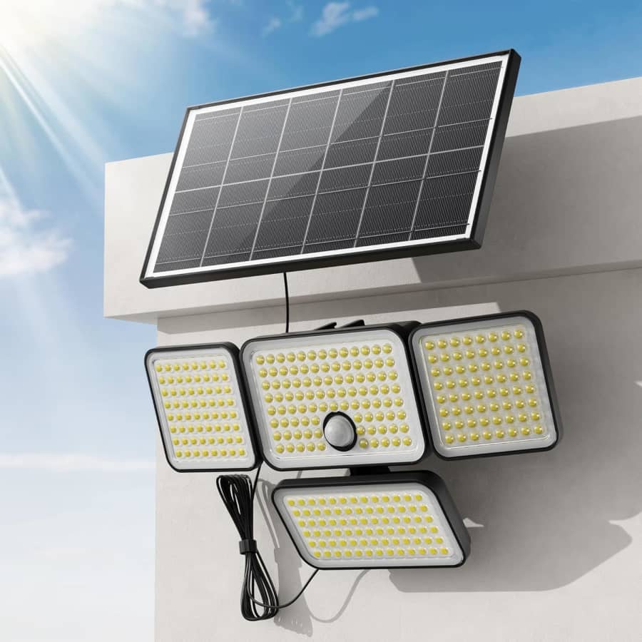 4-Head Motion Sensor Light with Solar Panel: $17