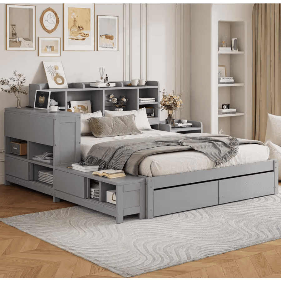 Harper & Bright Designs Full Platform Bed with Nightstand, Shelves, and USB: $289.51 Harper & Bright Designs Full Platform Bed with Nightstand, Shelves, and USB: $289.51