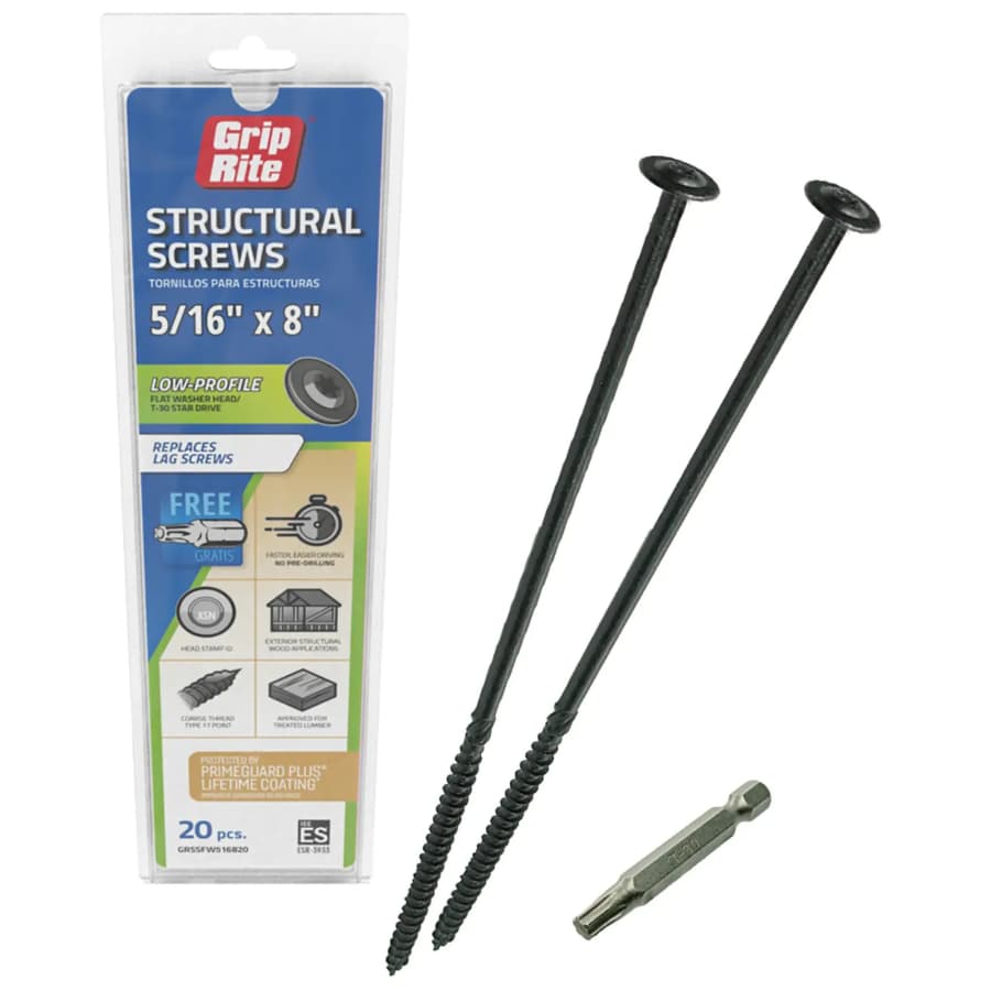 Grip-Rite 5/16" x 8" Wood to Wood Deck Screws 20-Pack: $7.79