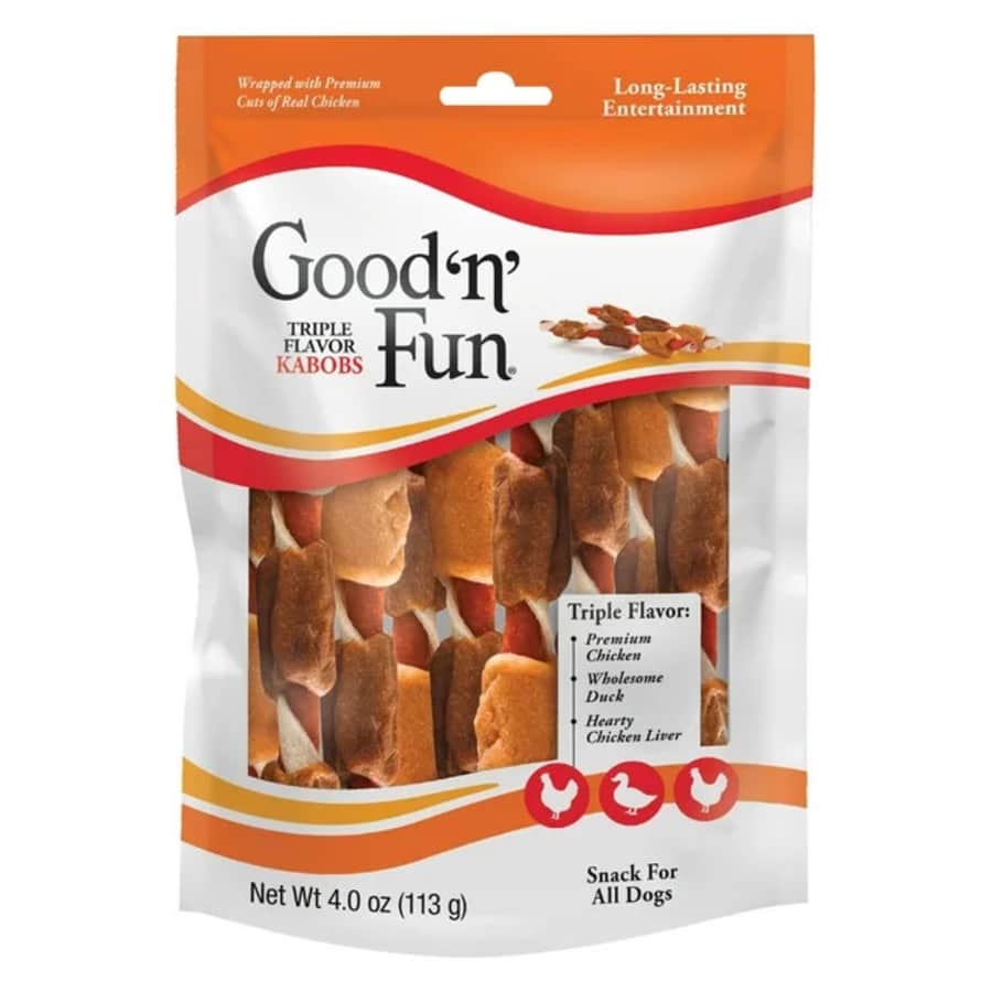 Good 'n' Fun Triple Flavor Kabobs 4-oz. Bag: $3.48 Good 'n' Fun Triple Flavor Kabobs 4-oz. Bag: $3.48