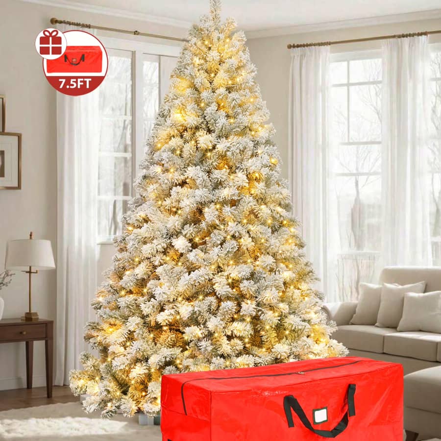 Iznen 7.5-Foot Pre-Lit Snowflake Flocked Christmas Tree: $129.99