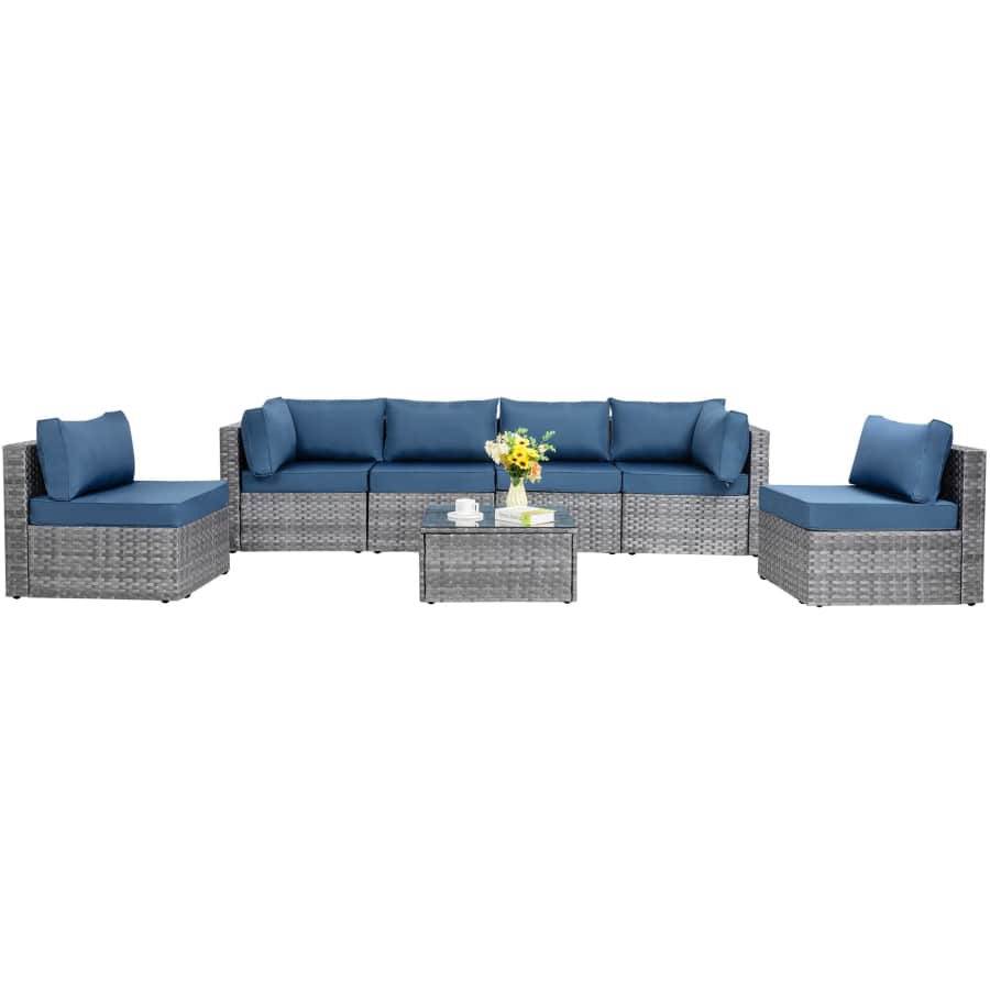 Shintenchi 7-Piece Outdoor Patio Furniture Set with Washable Cushions: $400