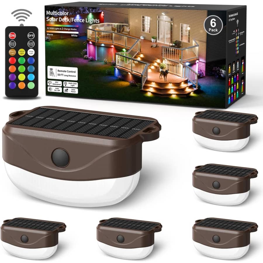 6-Pack Solar Fence Lights with Remote Control: $18.74