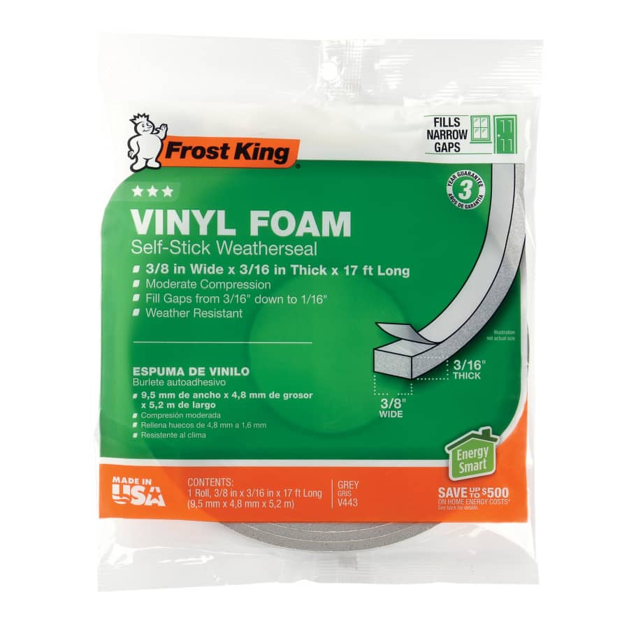 Frost King 17' x 3/8" x 3/16" Vinyl/Foam Window Weatherstrip: $1.57 Frost King 17' x 3/8" x 3/16" Vinyl/Foam Window Weatherstrip: $1.57