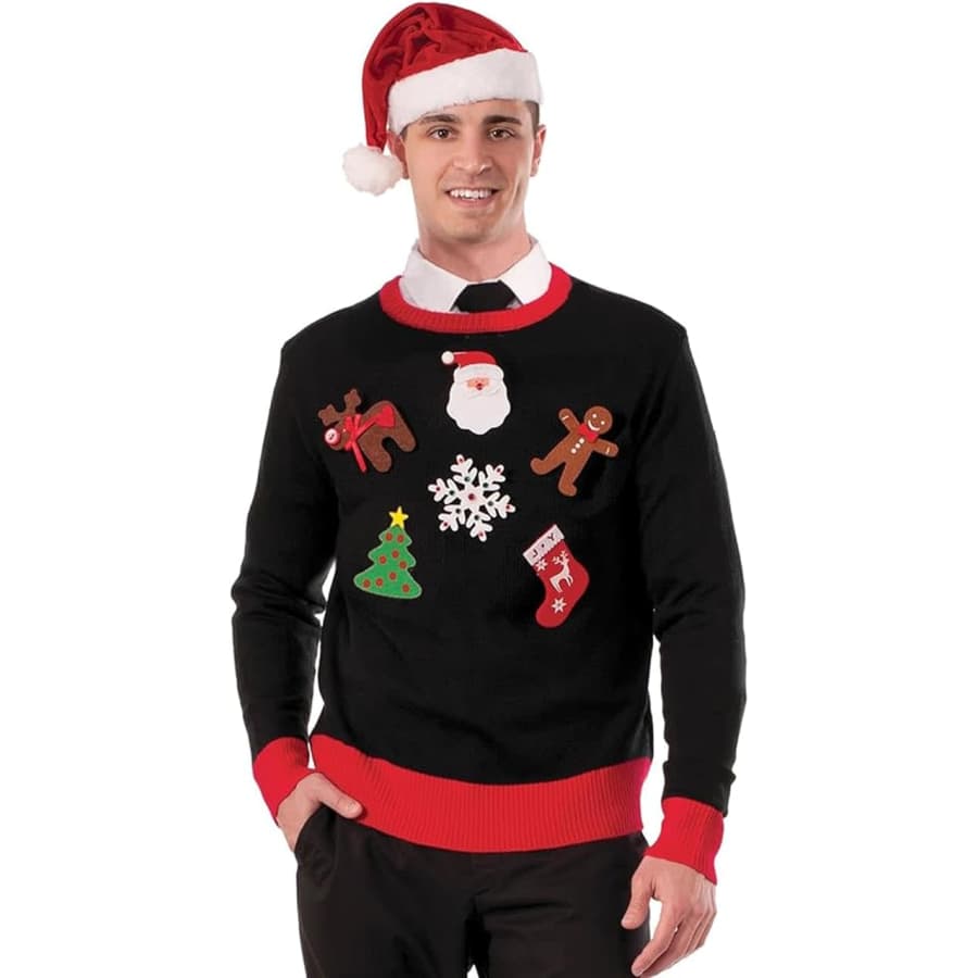 Men's Do It Yourself Ugly Christmas Sweater w/ 6 Pin-On Patches: $8.54