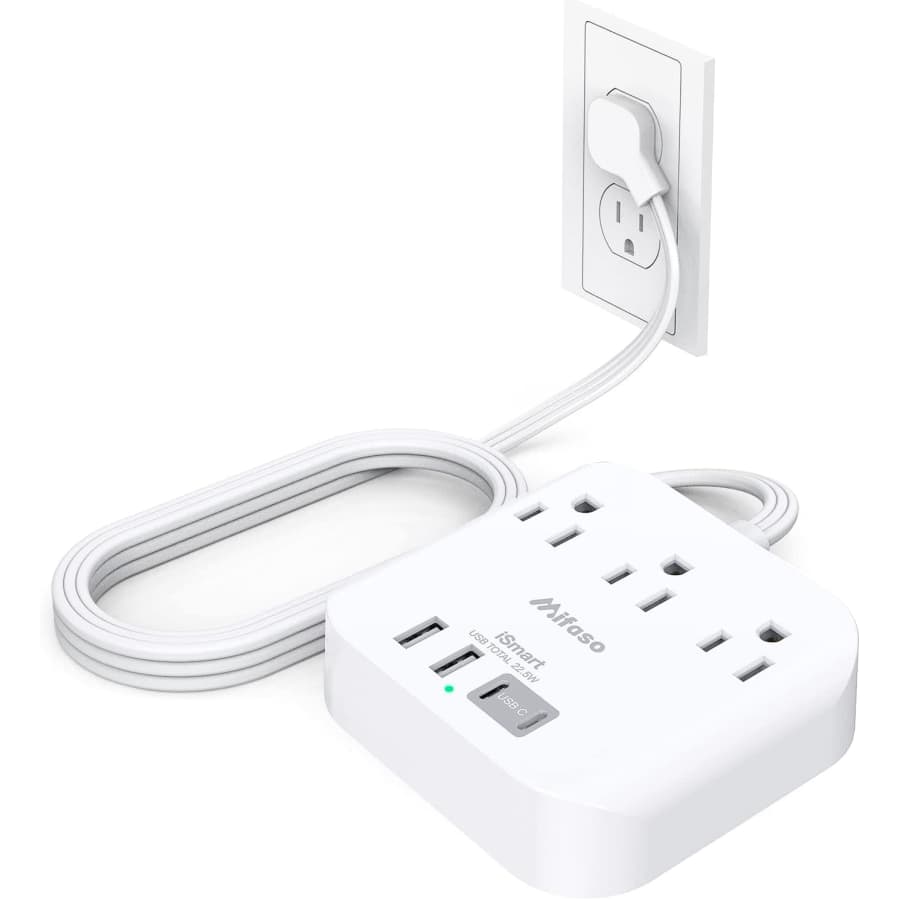 3-Outlet 4-USB Port Flat Extension Cord: $9.99
