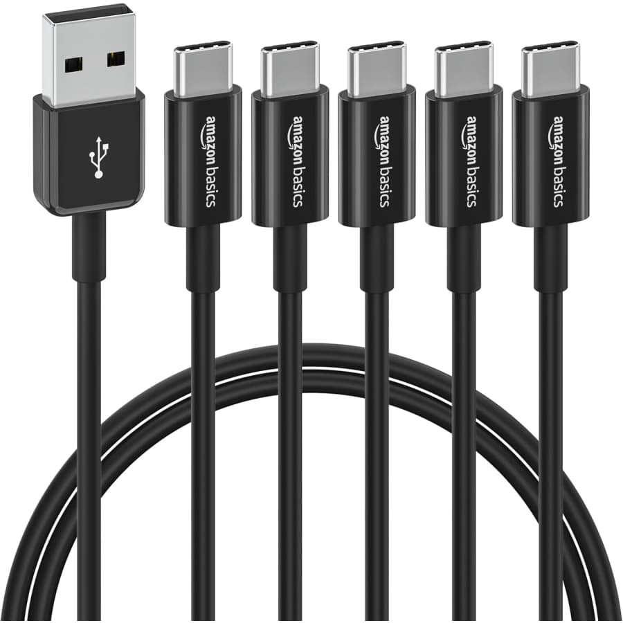 Amazon Basics USB-C to USB-A 3-Foot Cable 5-Pack: $17