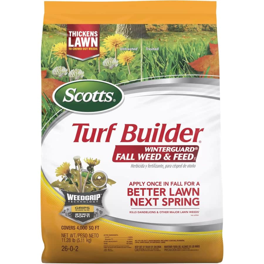 Scotts Turf Builder WinterGuard Fall Weed & Feed5 11-lb. Bag: $28 Scotts Turf Builder WinterGuard Fall Weed & Feed5 11-lb. Bag: $28