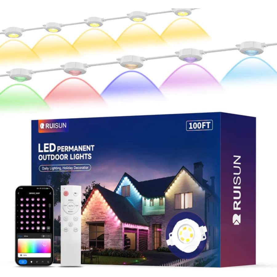 Ruisun 50-Foot Permanent Outdoor RGBCW Lights: $55