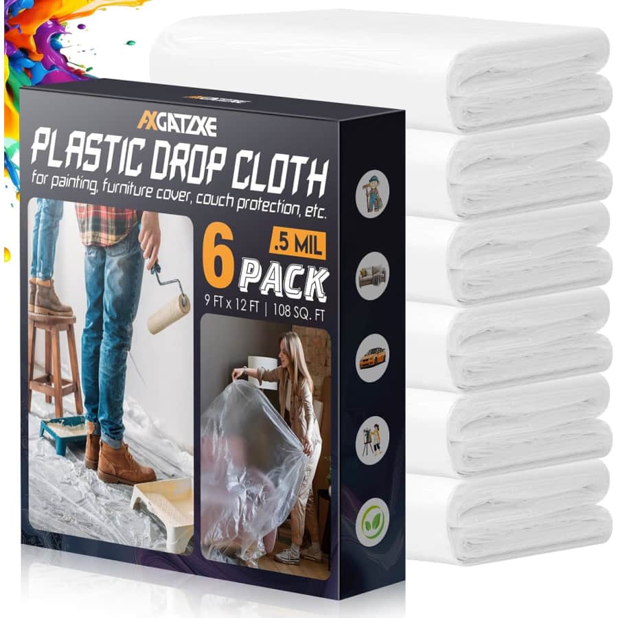 12x9-Foot Plastic Drop Cloths 6-Pack: $9.47 12x9-Foot Plastic Drop Cloths 6-Pack: $9.47