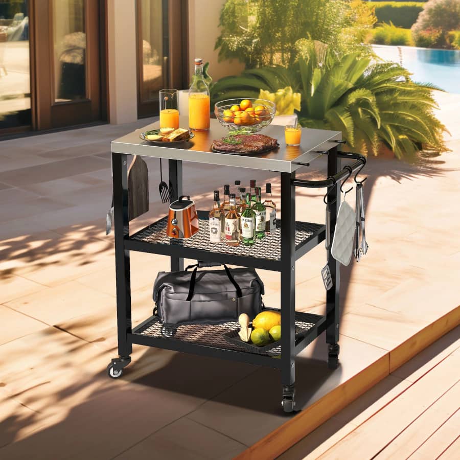 Dextrus 31.4" 3-Tier Outdoor Grill Cart w/ Stainless Steel Tabletop: $75.99 Dextrus 31.4" 3-Tier Outdoor Grill Cart w/ Stainless Steel Tabletop: $75.99