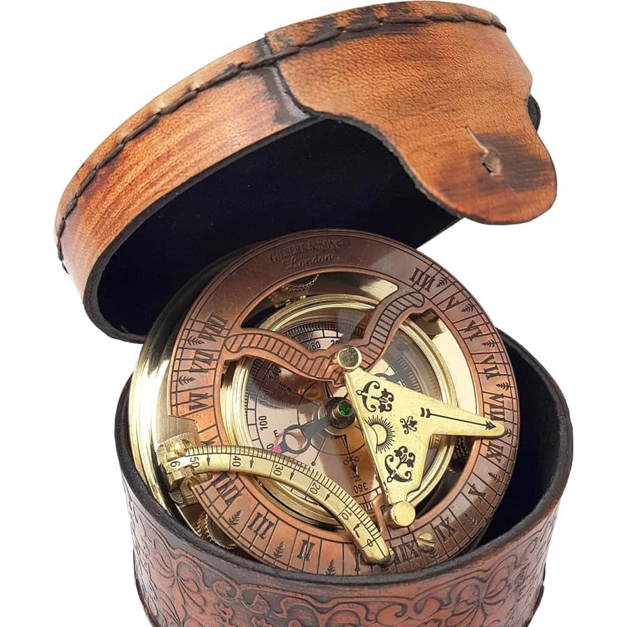 Antique Brass & Copper Sundial Compass: $38