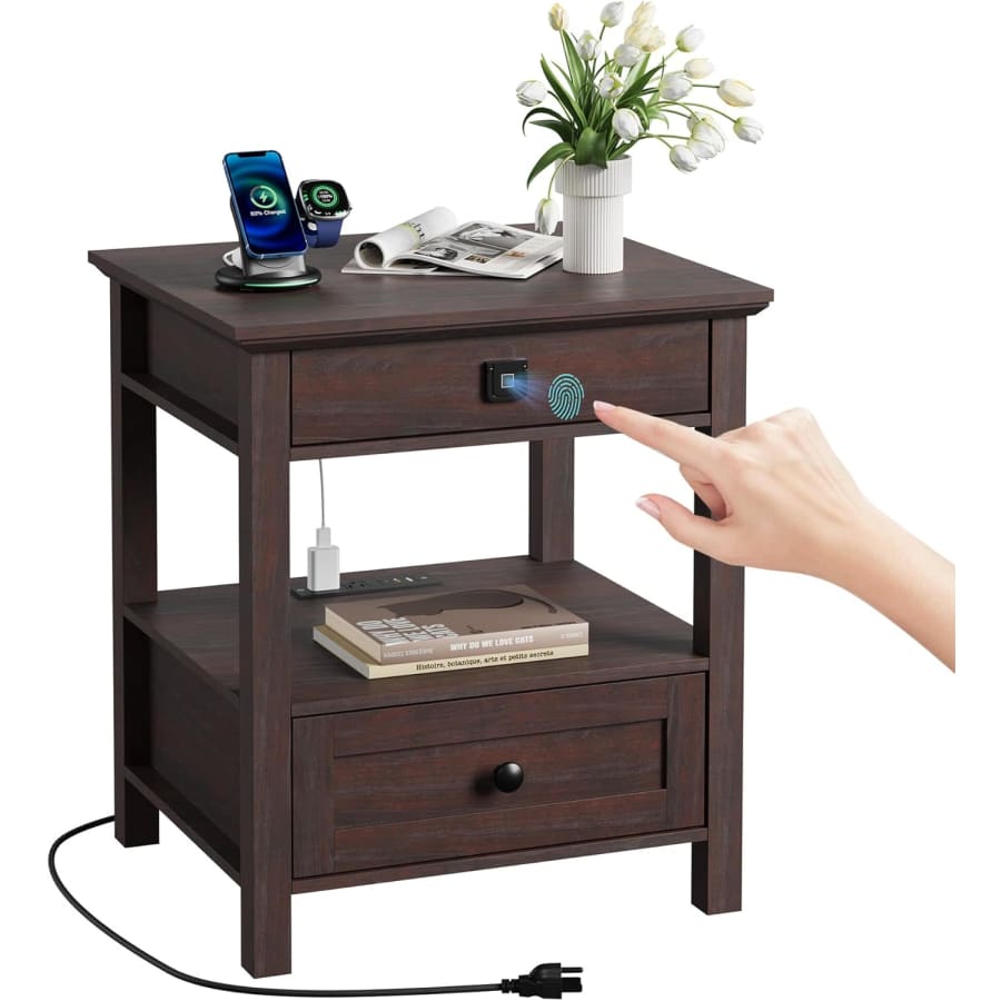 Rresyet Nightstand w/ Fingerprint Lock & Charging Station: $48.71
