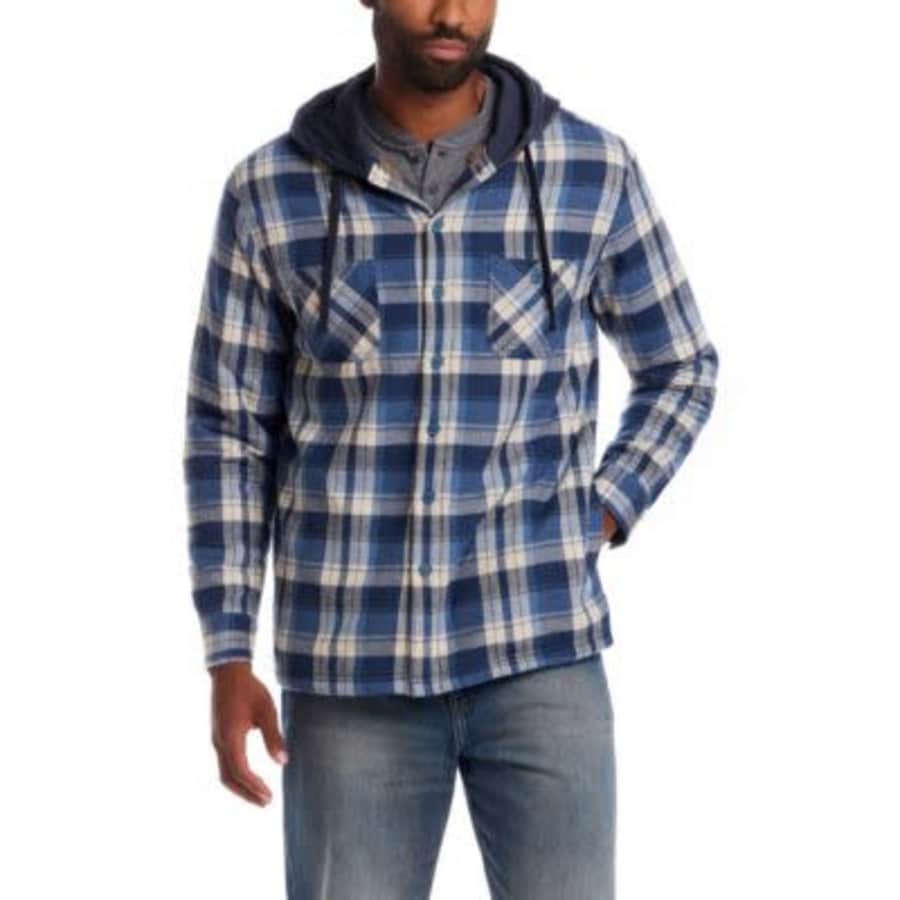 Weatherproof Vintage Men's Sherpa Lined Flannel Hooded Shirt Jacket: $28.43