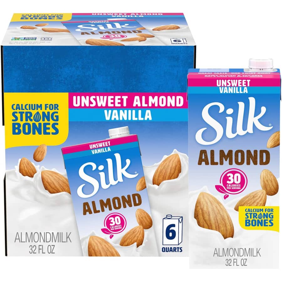 Silk Unsweetened Vanilla Shelf-Stable 1-Quart Almond Milk 6-Pack: $11 via Sub & Save