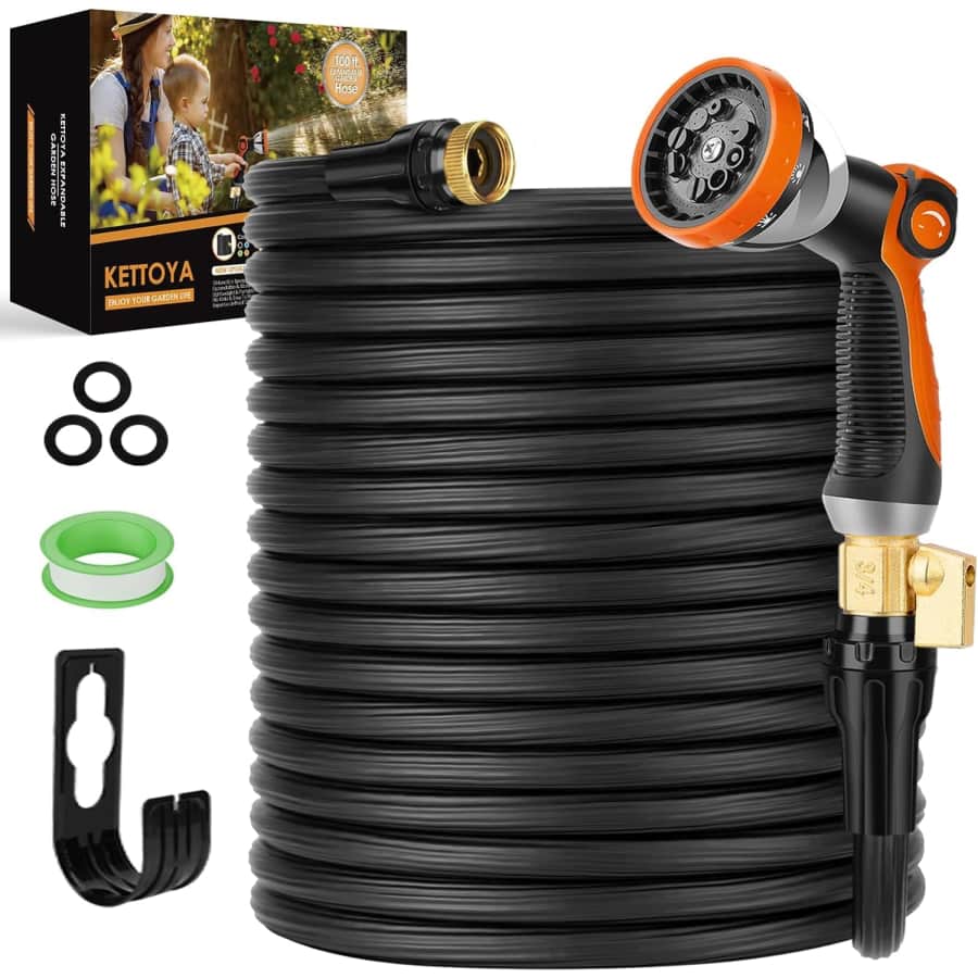 100-Foot Expandable Garden Hose w/ Multi-Pattern Spray Nozzle: $20