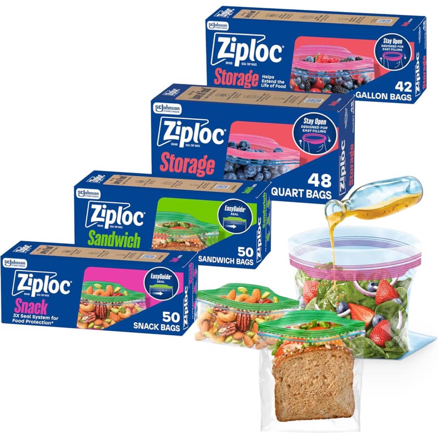 Ziploc 190-Count Snack, Sandwich, Quart, & Gallon Bags Bundle: $13 via Sub & Save
