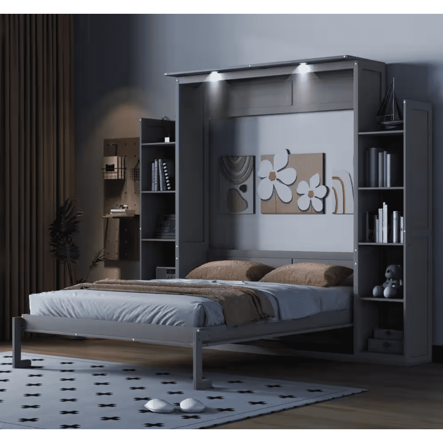 Harper & Bright Designs Queen Murphy Bed with Storage Shelves and LED: $1,090 Harper & Bright Designs Queen Murphy Bed with Storage Shelves and LED: $1,090