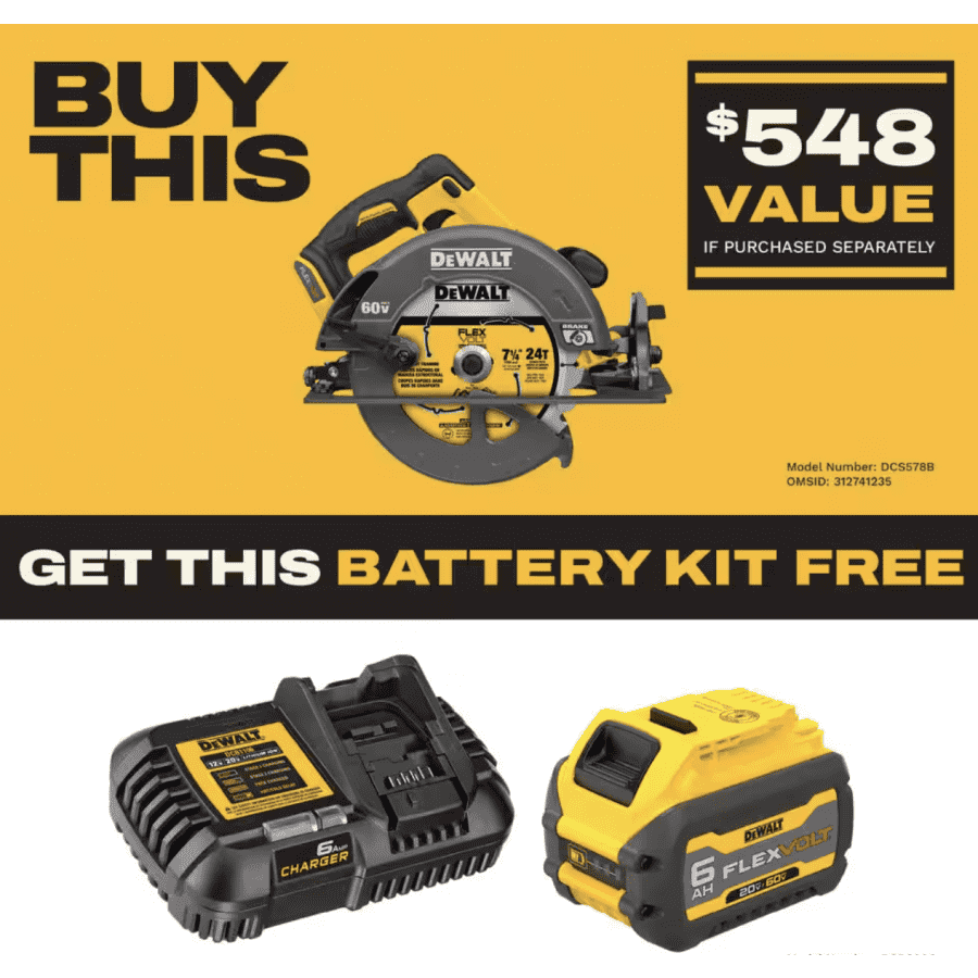 DeWalt Tool Deals at Home Depot: Free battery w/ select purchase