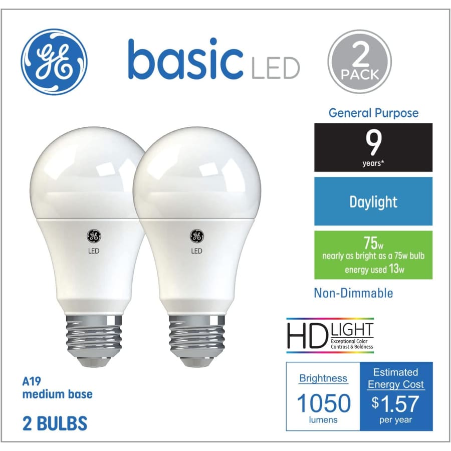 GE Basic A19 LED Light Bulb 2-Pack: $4.59 GE Basic A19 LED Light Bulb 2-Pack: $4.59