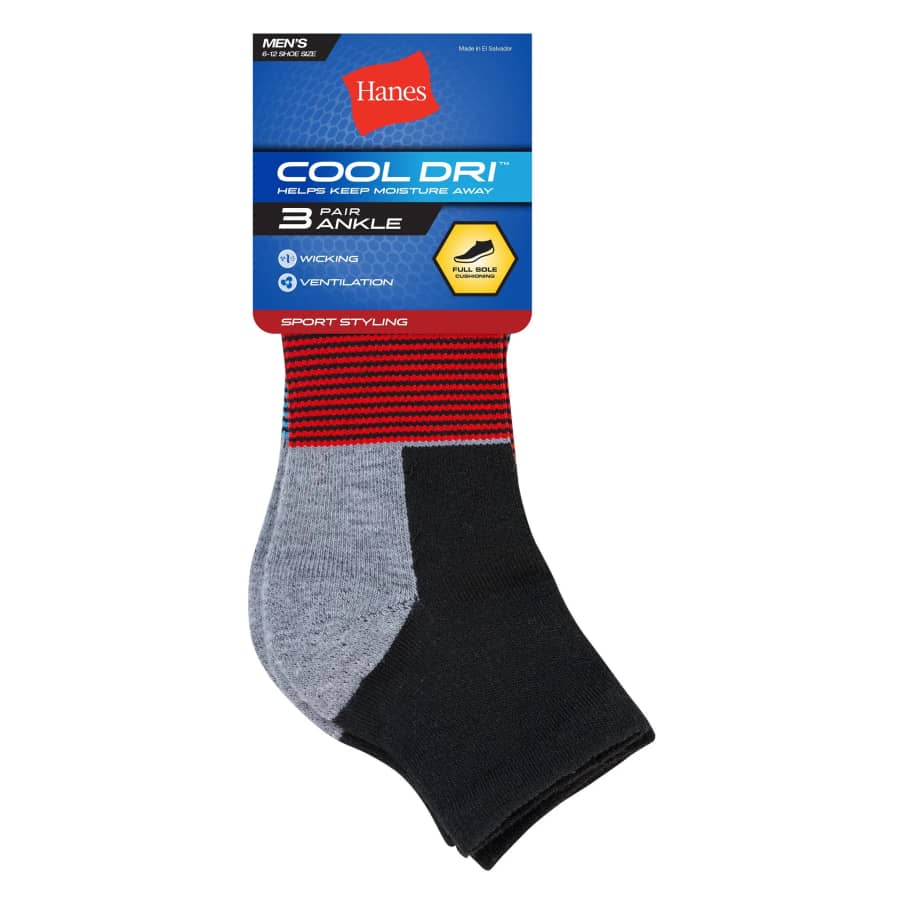 Hanes Men's Cool Dri Ankle Socks 3-Pack: $3.50