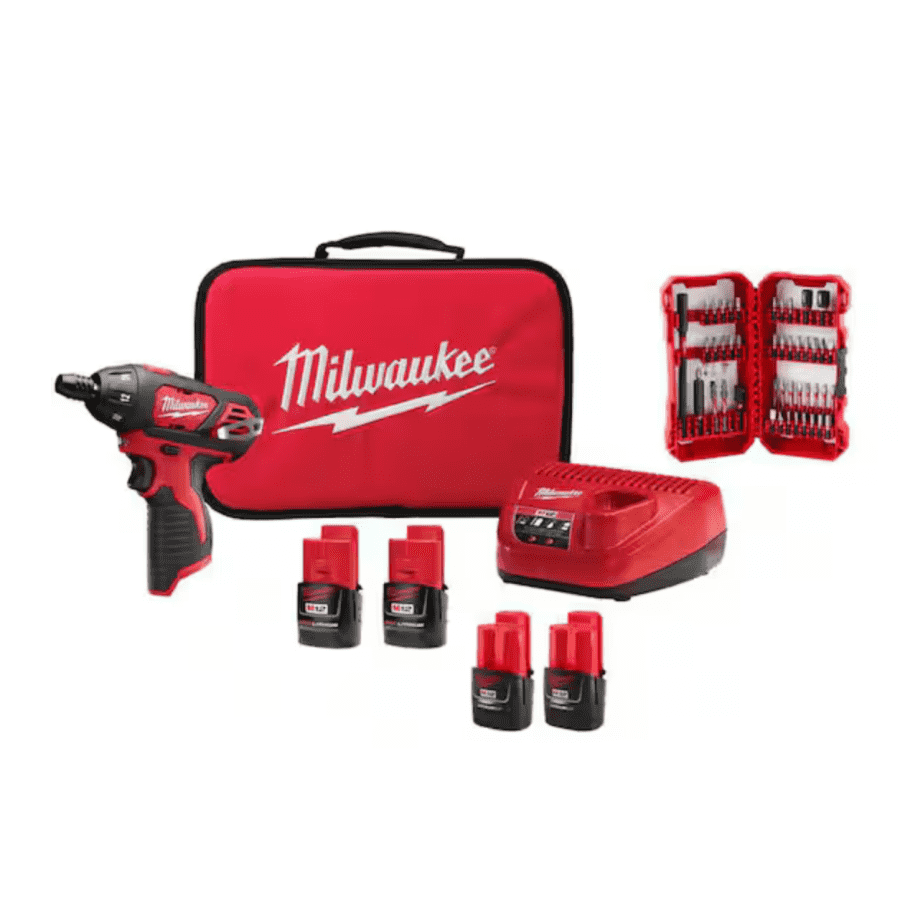 Milwaukee M12 12V Lithium-Ion Cordless 1/4" Hex Screwdriver Kit: $89