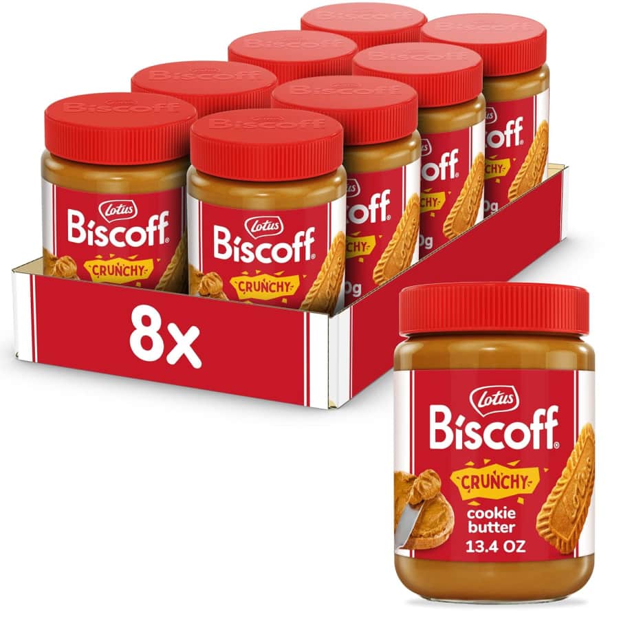 Lotus Biscoff 13.4-oz. Crunchy Cookie Butter Spread 8-Pack: $22 via Sub & Save Lotus Biscoff 13.4-oz. Crunchy Cookie Butter Spread 8-Pack: $22 via Sub & Save
