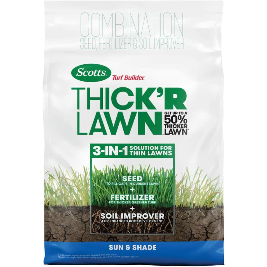 Scotts Turf Builder THICK'R LAWN Grass Seed 12-lb. Bag: $15 Scotts Turf Builder THICK'R LAWN Grass Seed 12-lb. Bag: $15