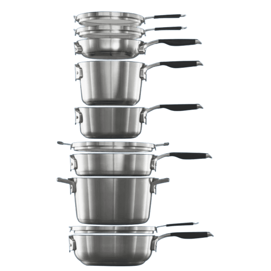 Calphalon Select 10-Piece Stainless Steel Space-Saving Cookware Set: $150