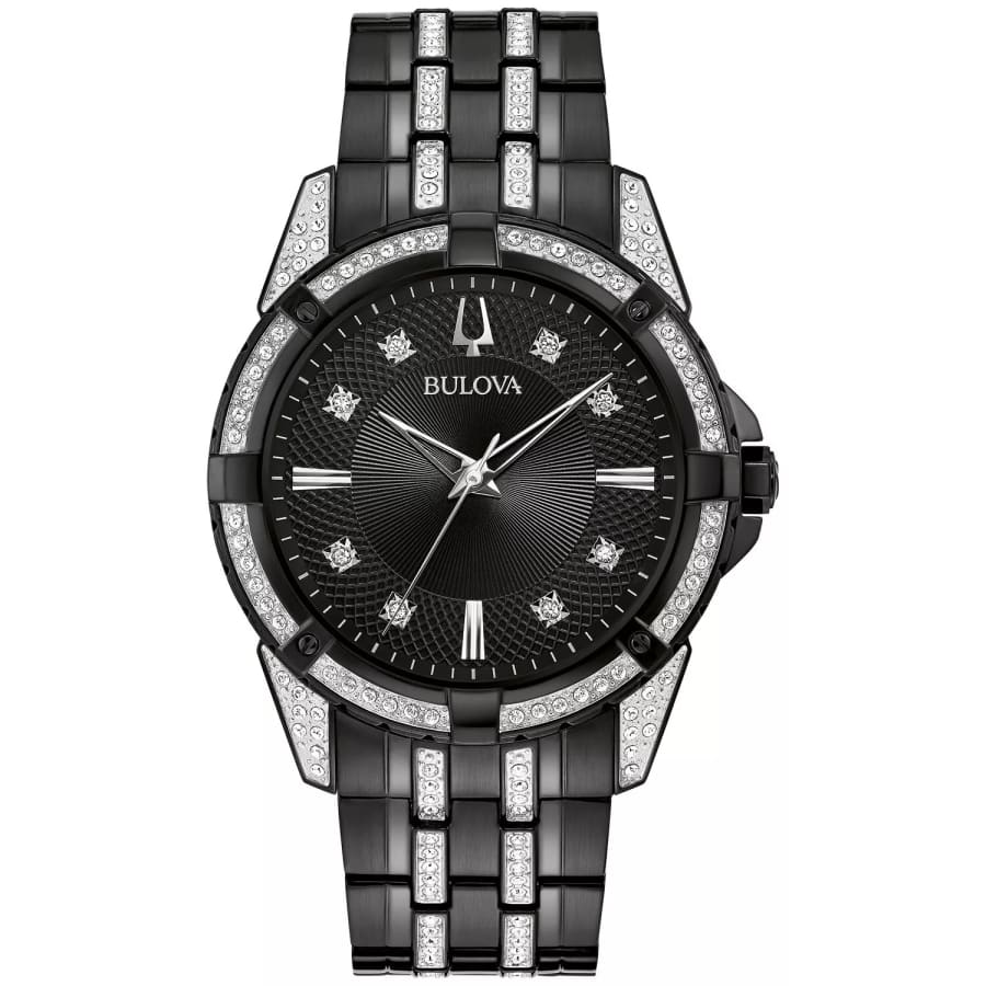 Refurb Bulova Crystal Men's Quartz Cystals Stainless Steel Black Watch: $212 Refurb Bulova Crystal Men's Quartz Cystals Stainless Steel Black Watch: $212