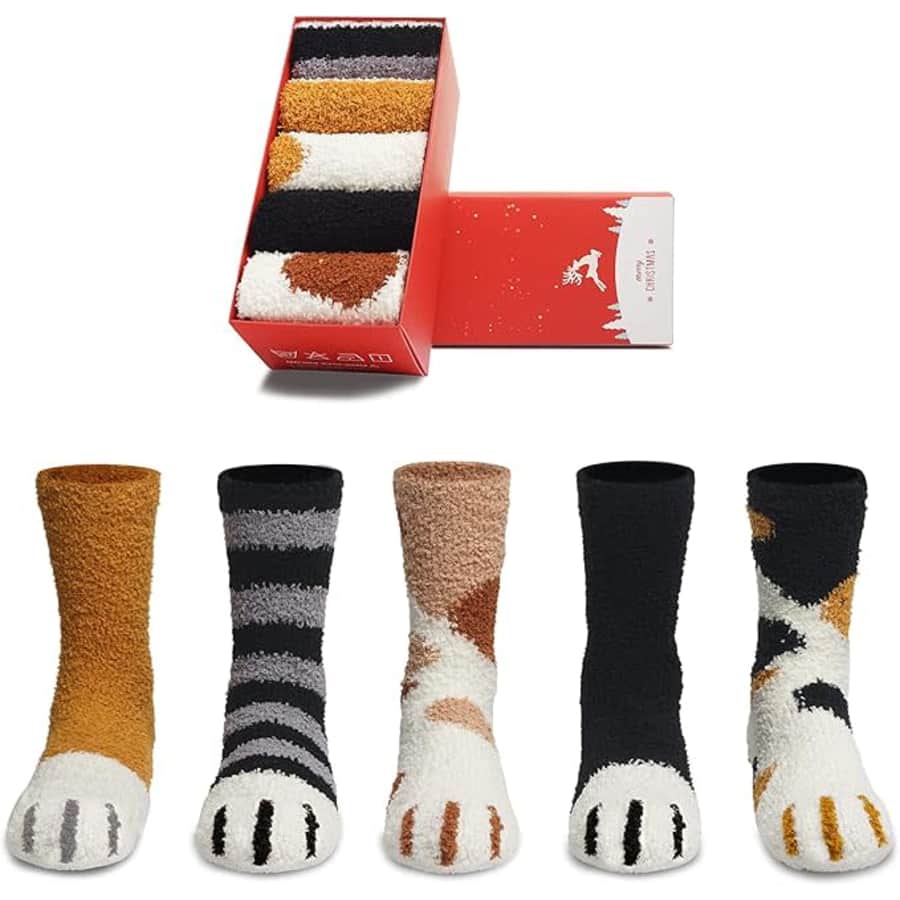 Women's Cat Paw Socks 5-Pack: $16