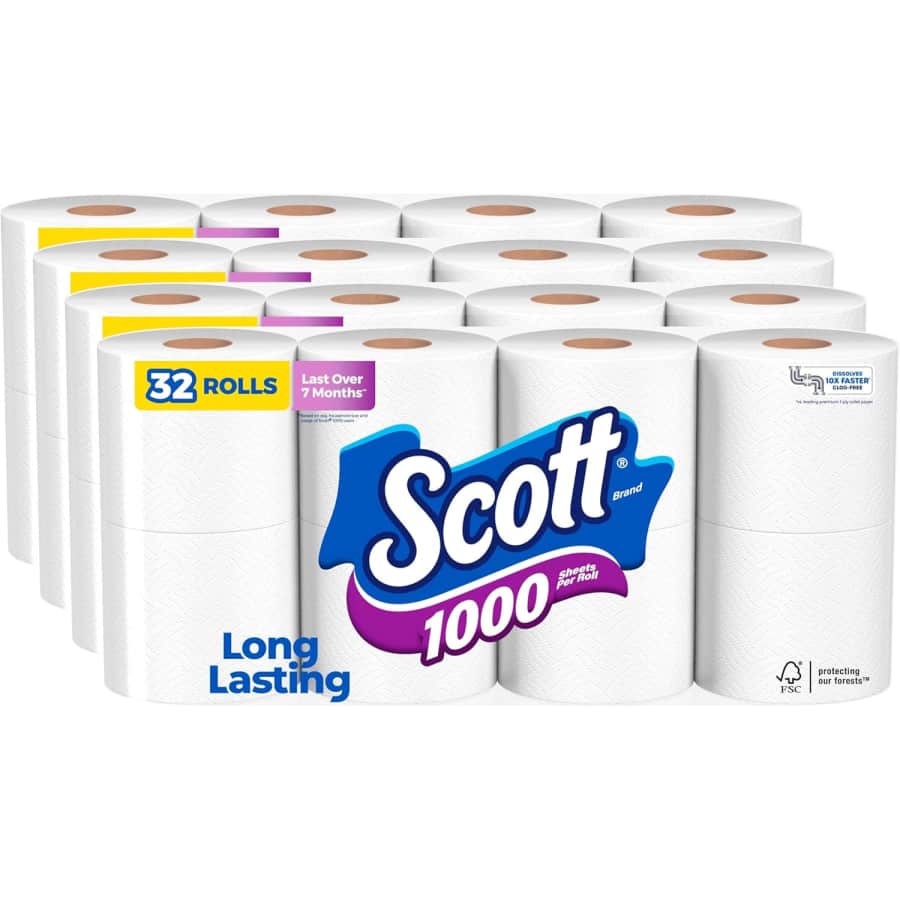 Scott 1000 Trusted Clean Toilet Paper Roll 32-Pack: $18.63 via Sub. & Save Scott 1000 Trusted Clean Toilet Paper Roll 32-Pack: $18.63 via Sub. & Save