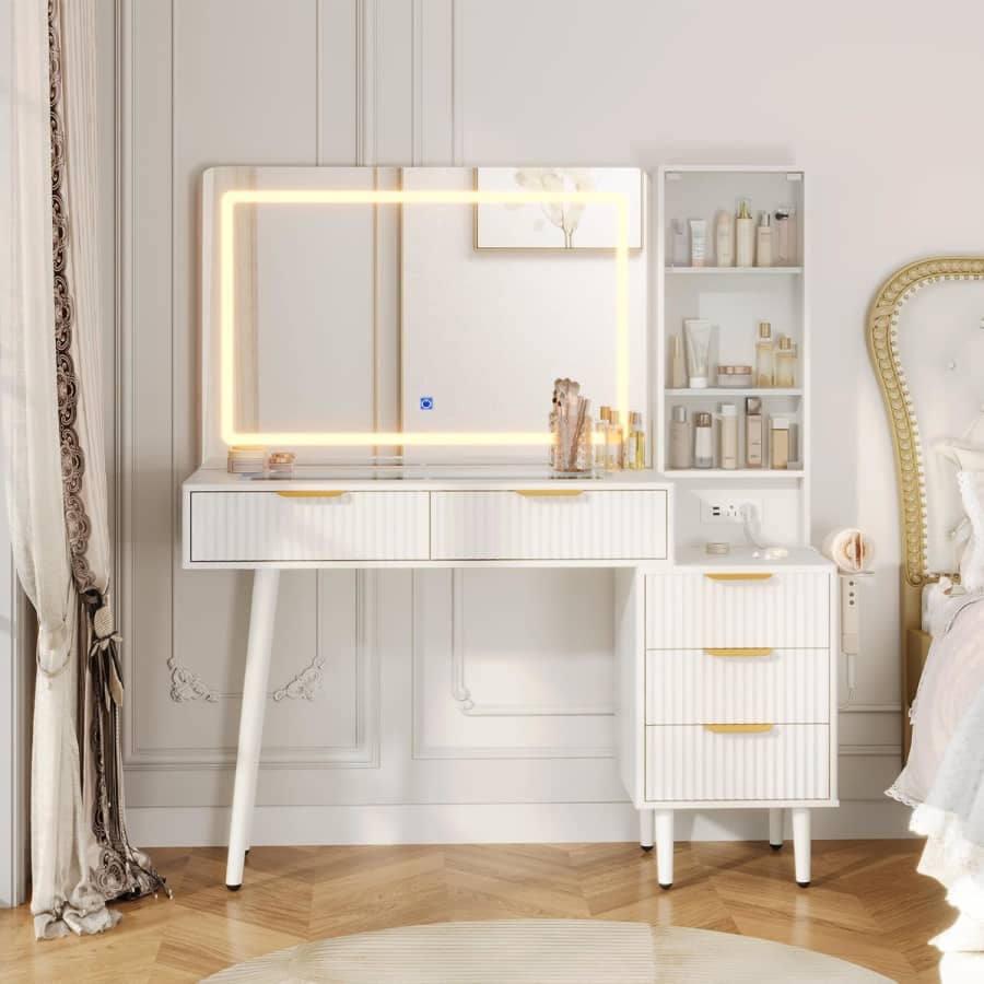 GarveeHome 48" Vanity Desk with Lights and Mirror: $201.49 GarveeHome 48" Vanity Desk with Lights and Mirror: $201.49