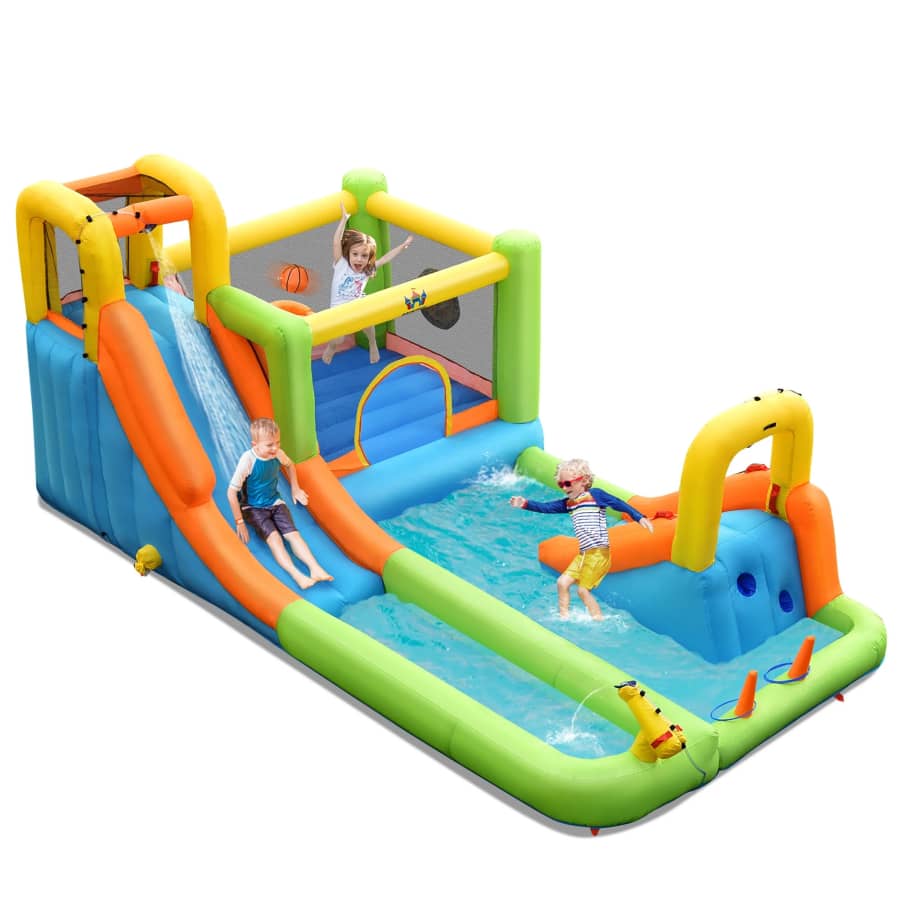 Costway Inflatable Water Slide Park Bounce House Splash Pool (Without Blower): $240 Costway Inflatable Water Slide Park Bounce House Splash Pool (Without Blower): $240