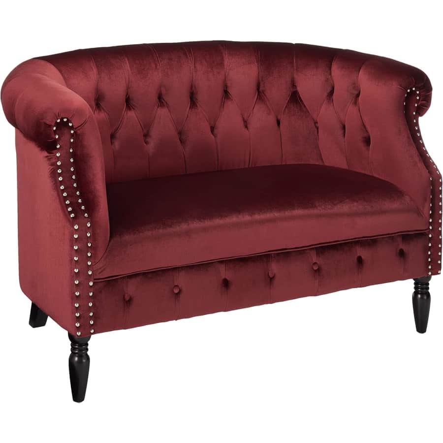 GDFStudio Melaina Tufted Chesterfield Velvet Loveseat with Scrolled Arm: $373