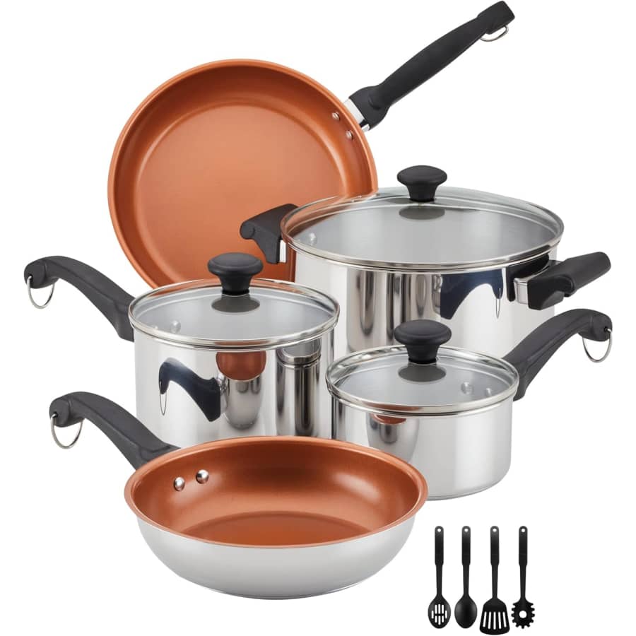 Farberware Classic Traditions Stainless Steel 12-Piece Cookware Set: $59 Farberware Classic Traditions Stainless Steel 12-Piece Cookware Set: $59