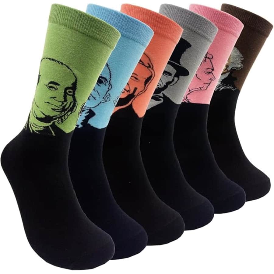 Presidents / Historical Figure Socks 6-Pack: $11 w/ Prime