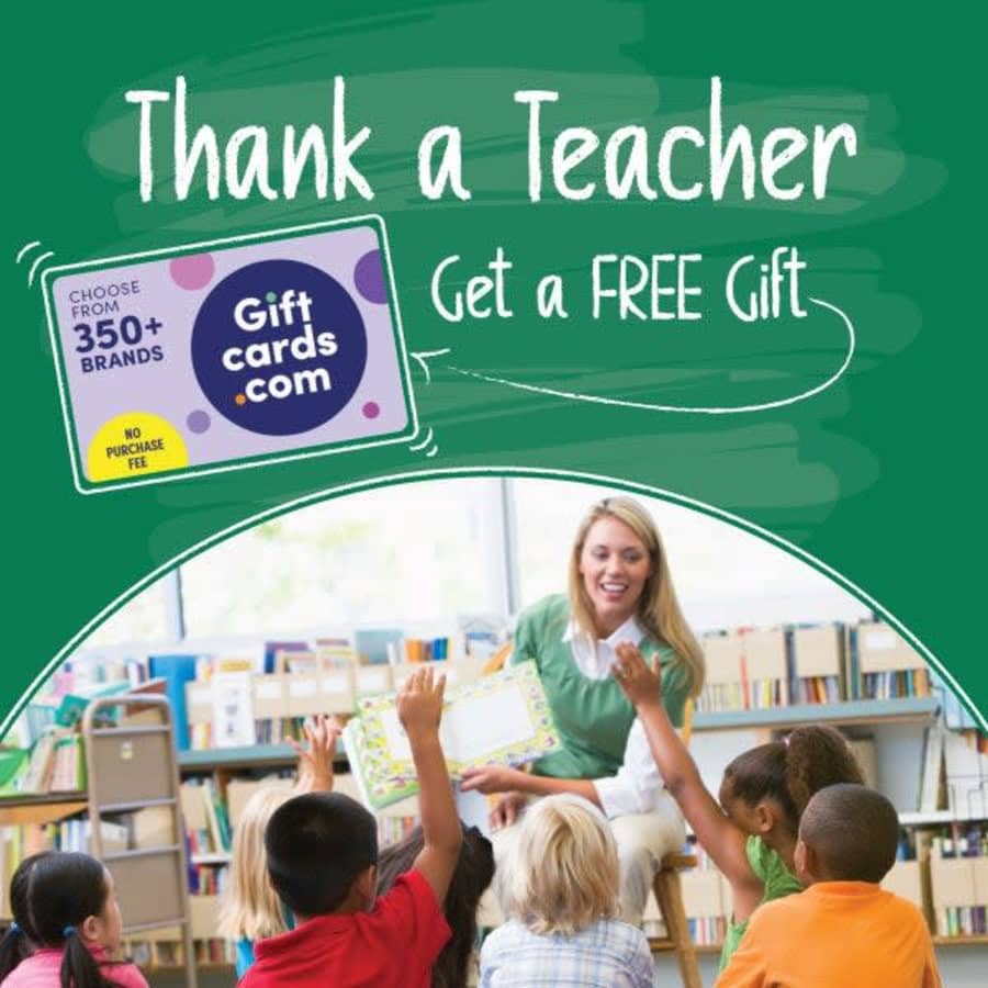 Giftcards.com Teacher Appreciation Week Offer: Buy a $50 gift card, get a free $5 gift card Giftcards.com Teacher Appreciation Week Offer: Buy a $50 gift card, get a free $5 gift card