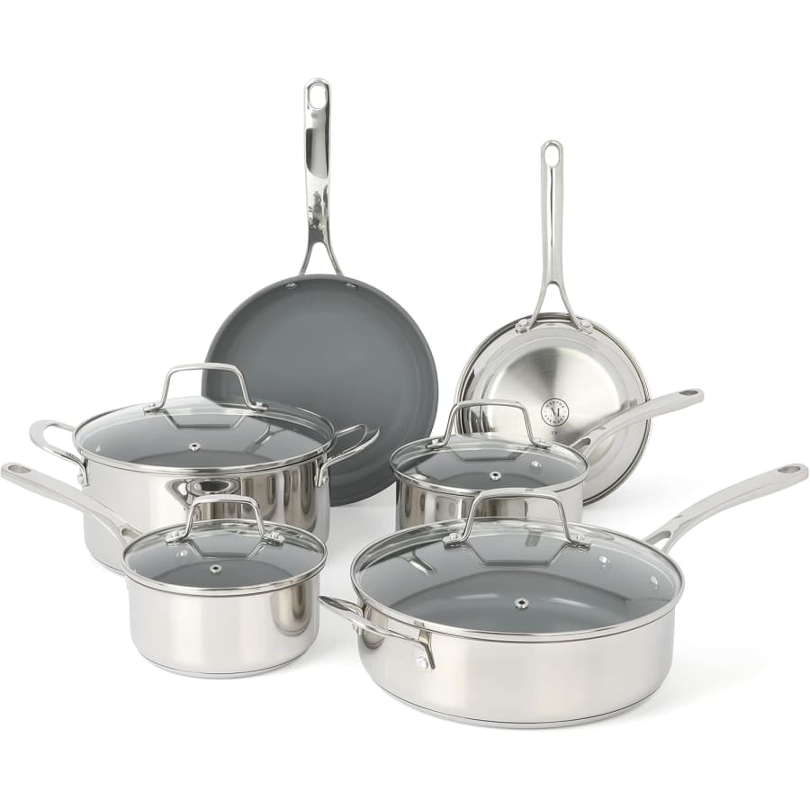 Martha Stewart Delaroux 10-Piece Stainless Steel Cookware Set: $64