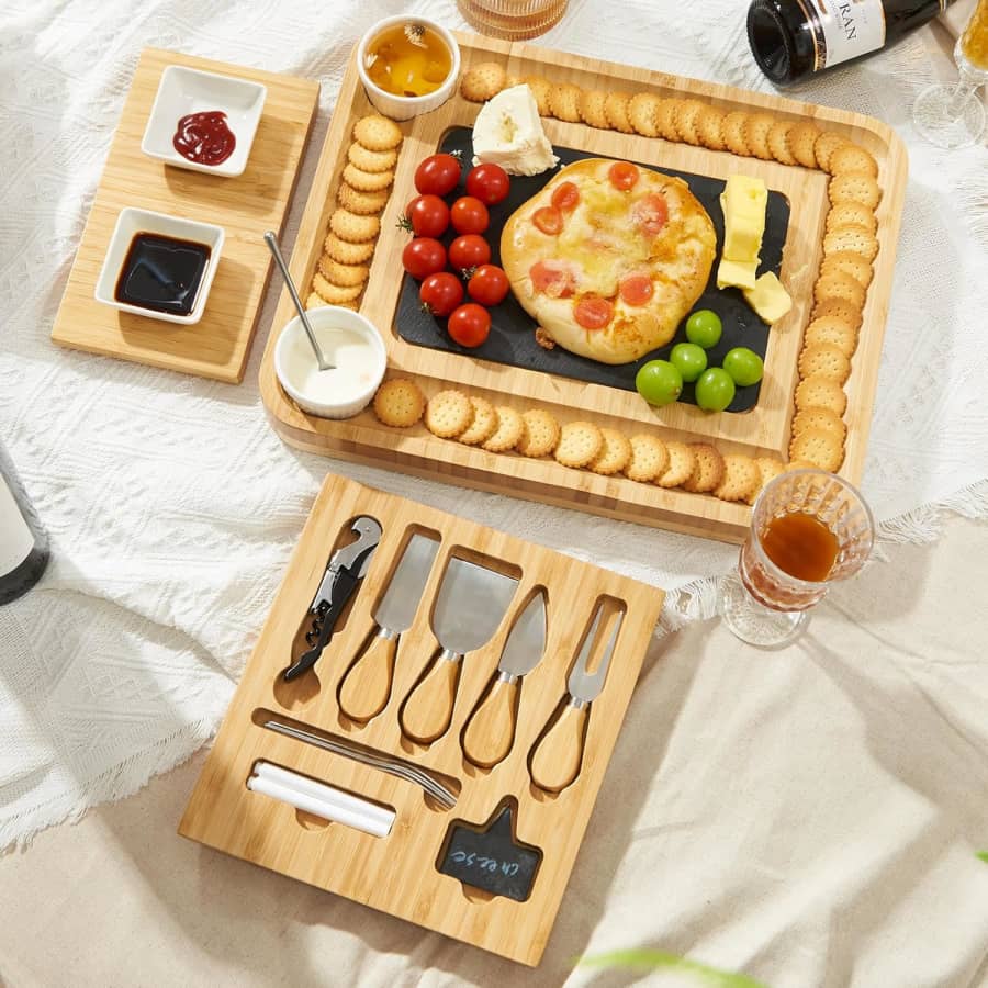 Rosos Bamboo Cheese Board Set w/ Knife Set & Slate: $22.99