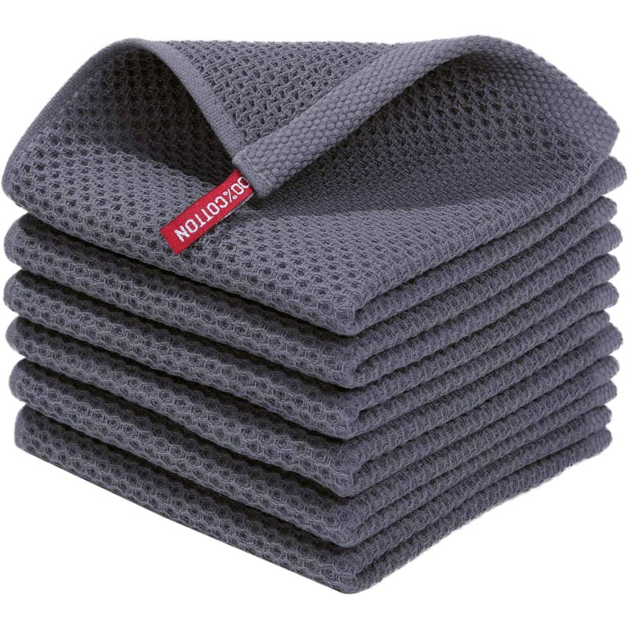 Homaxy 6-Pack Cotton Waffle Knit Dish Cloths, Dark Grey: $8.53