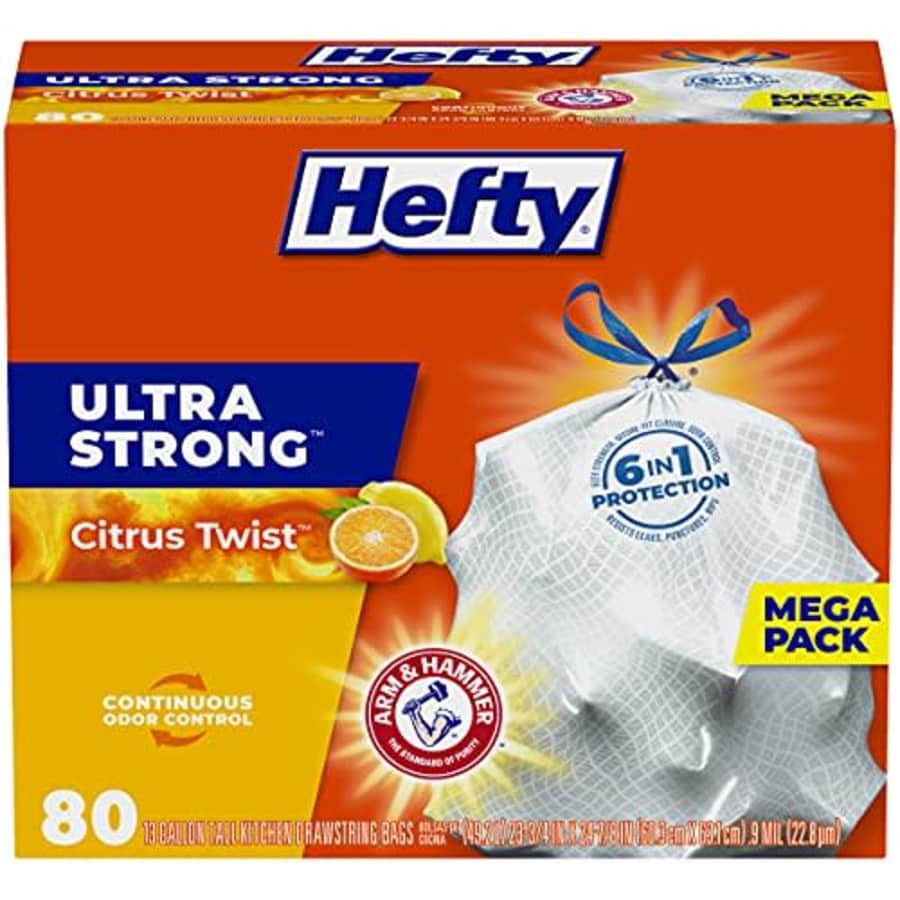 Hefty Ultra Strong 13-Gallon Trash Bags 80-Count: $11 w/ Prime + Sub & Save Hefty Ultra Strong 13-Gallon Trash Bags 80-Count: $11 w/ Prime + Sub & Save