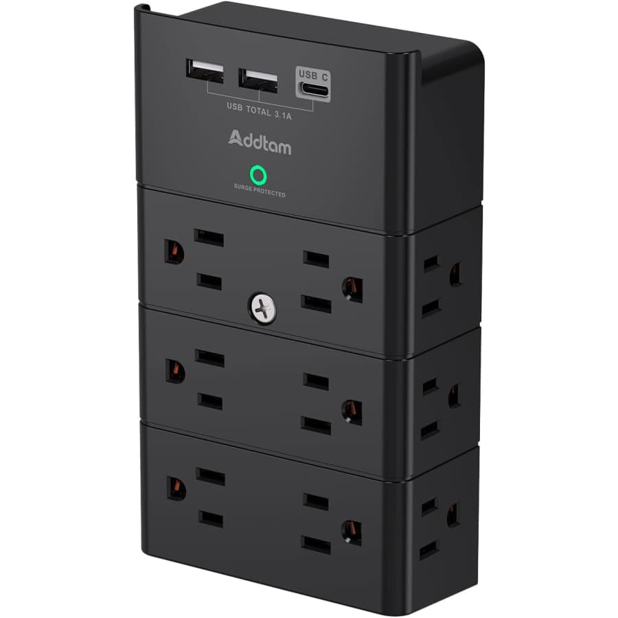 Addtam 12-Outlet 3-Port Surge Protector Wall Mount Outlet Extender: $14.99 Addtam 12-Outlet 3-Port Surge Protector Wall Mount Outlet Extender: $14.99
