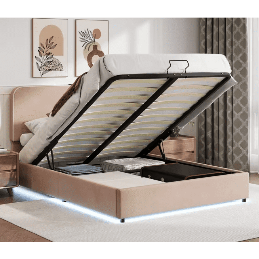 Harper & Bright Designs Queen Upholstered Hydraulic Storage Bed w/ LED: $197