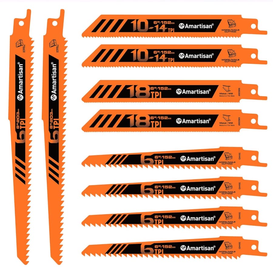 Amartisan 10-Piece Bi-Metal Reciprocating Saw Blade Set: $6.98