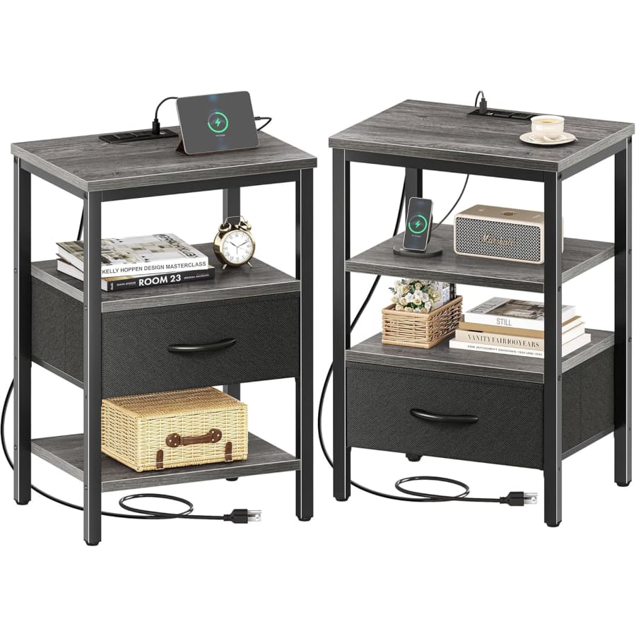 Superjare Nightstand with Charging Station Set of 2: $80