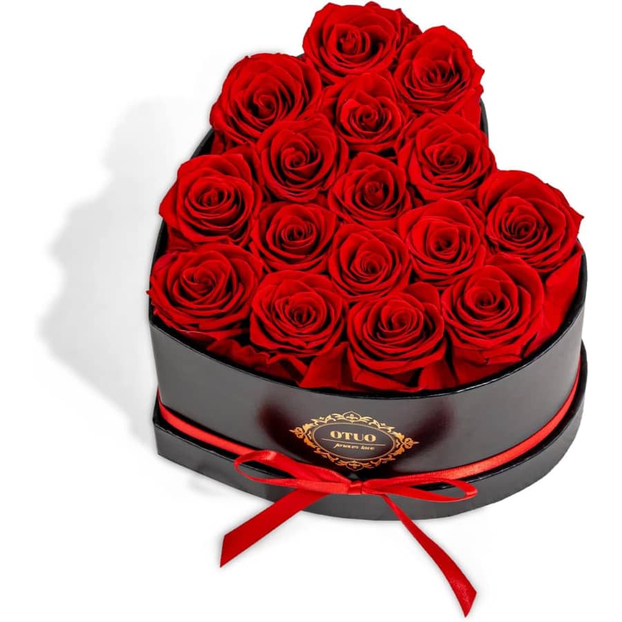 16 Preserved Roses in Heart-Shaped Box: $30
