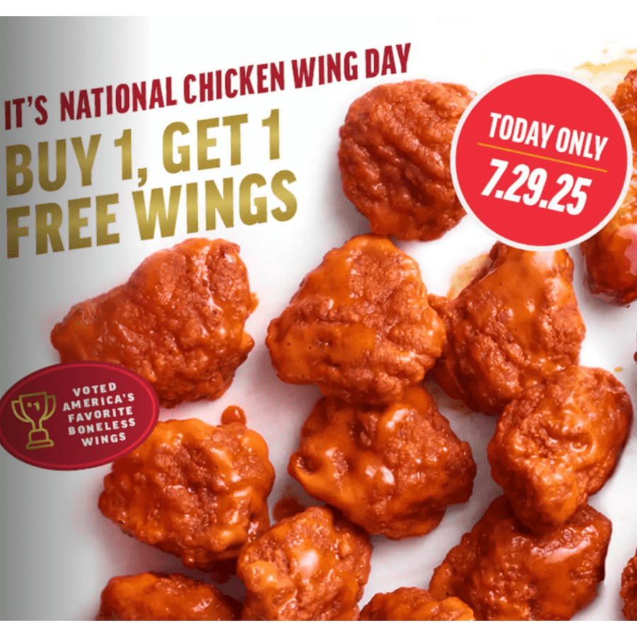 Applebee's National Chicken Wing Day Deal: Buy one get one free Applebee's National Chicken Wing Day Deal: Buy one get one free