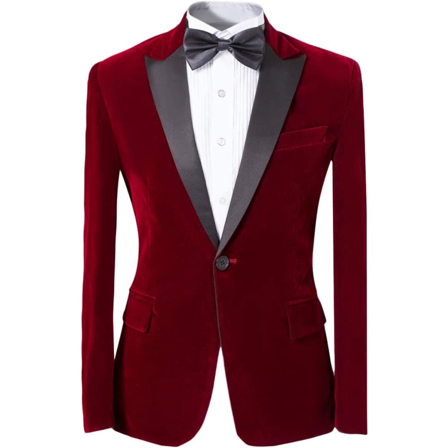 Men's Peaked Lapel Red Tuxedo Blazer: $24.94