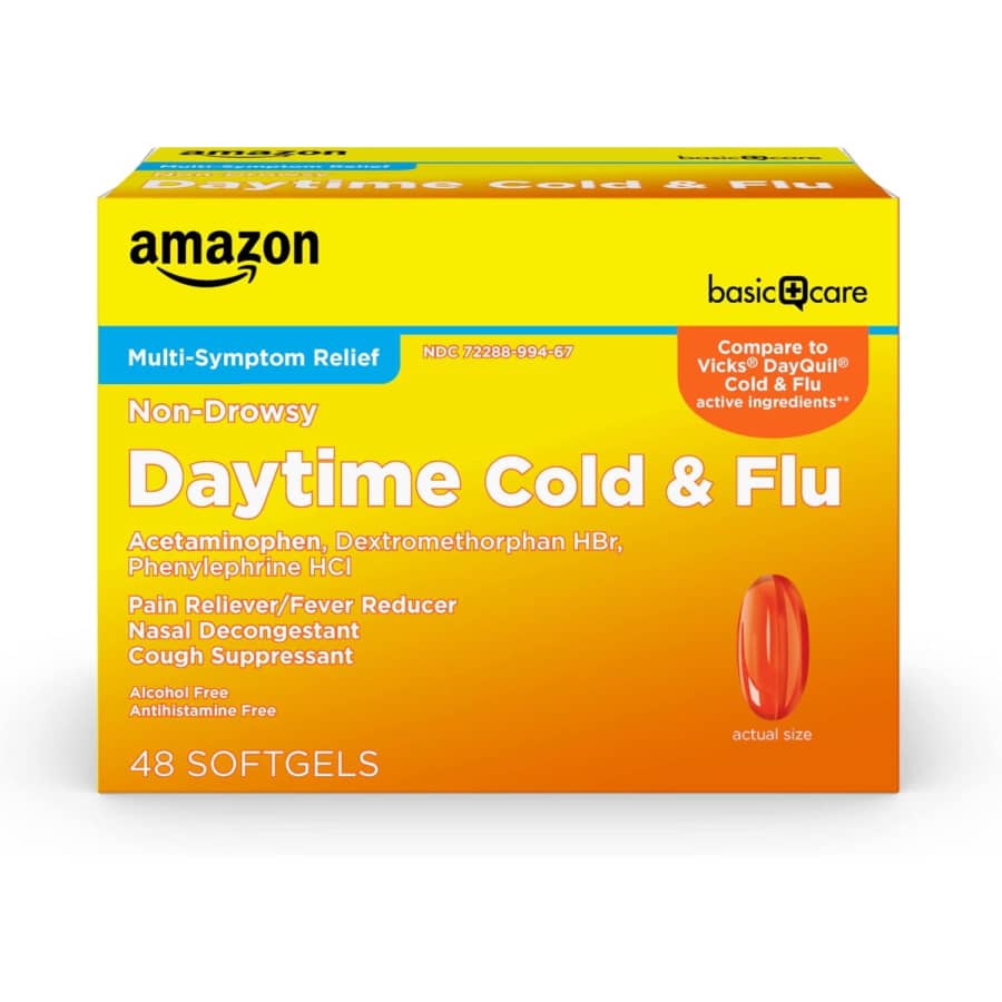Amazon Basic Care Daytime Cold and Flu Relief Liquid Caps 48-Count: $8.65 via Sub. & Save